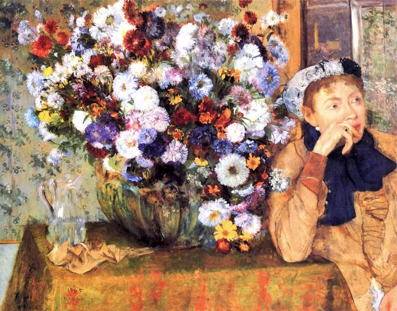 Degas — A Woman Seated Beside A Vase Of Flowers